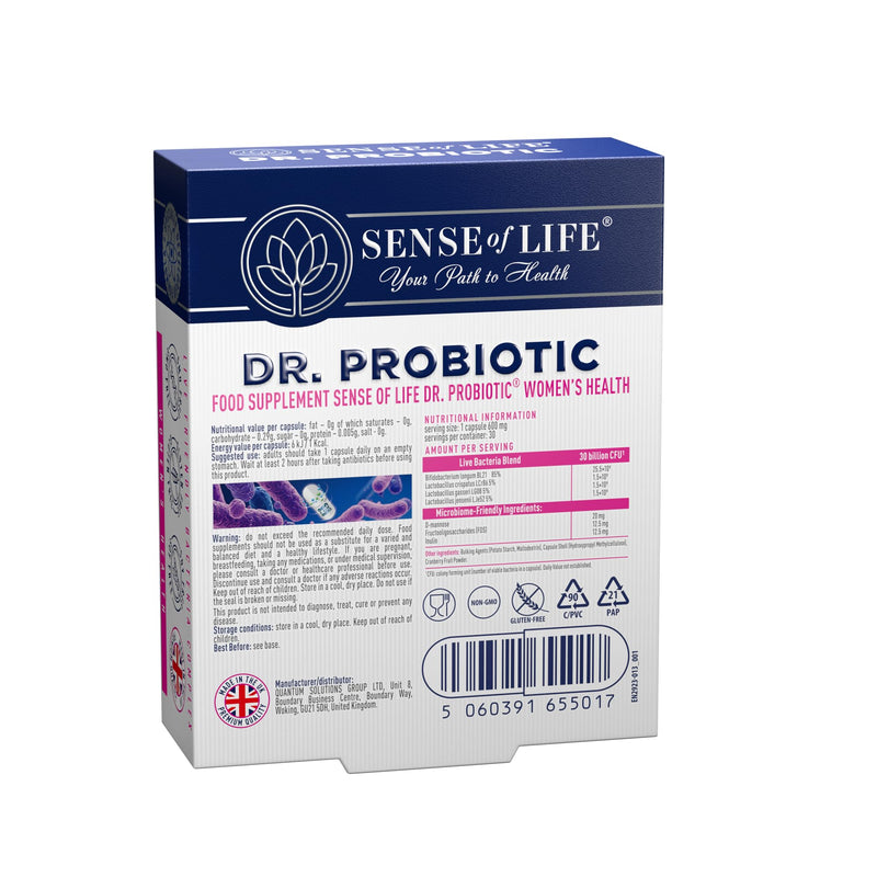 Sense of Life Dr. Probiotic Complex for Women's Health, 30 Capsules – 30 Billion CFU – Probiotics & Prebiotics, D-Mannose & Cranberry - Supports Women's Intimate Flora, Gut & Urinary Health