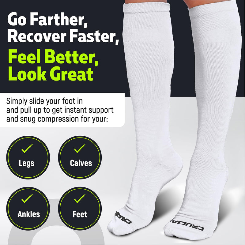 [Australia] - Crucial Compression Socks for Men & Women (20-30mmHg) Running, Athletic, Travel Large-X-Large Solid White 