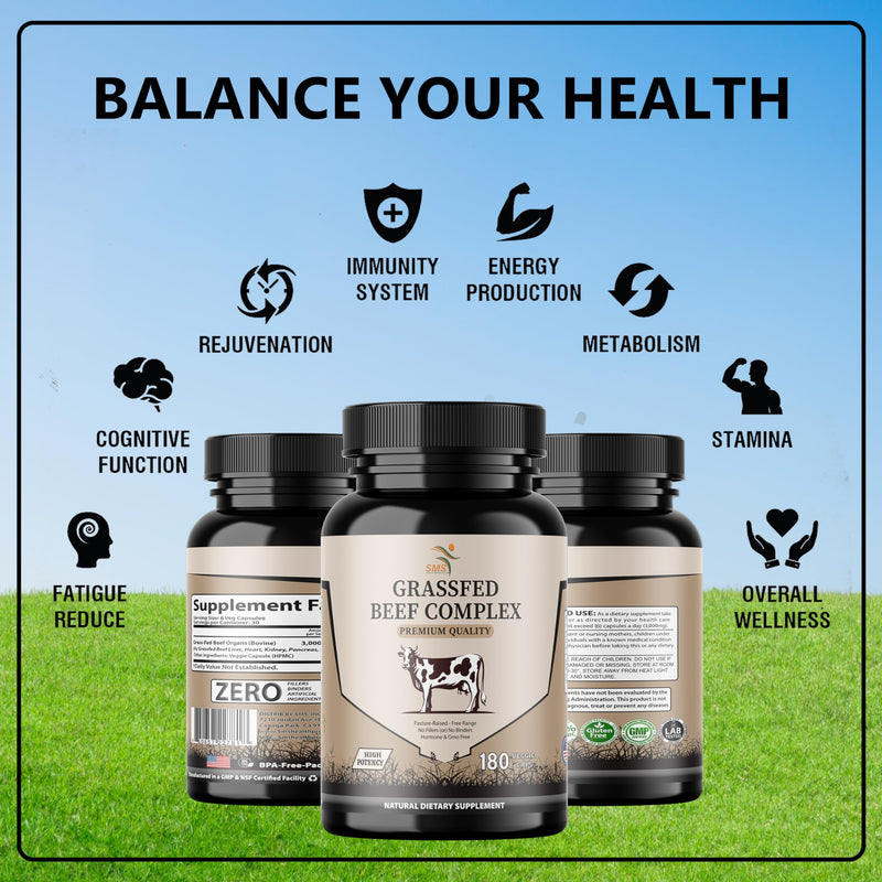 [Australia] - Beef Organ Supplement - Grass Fed & Pasture Raised - Total Body Wellness & Performance, Organ Complex with 3000mg of Desiccated Beef Liver, Heart, Kidney, Pancreas, Spleen (180 Capsules) 