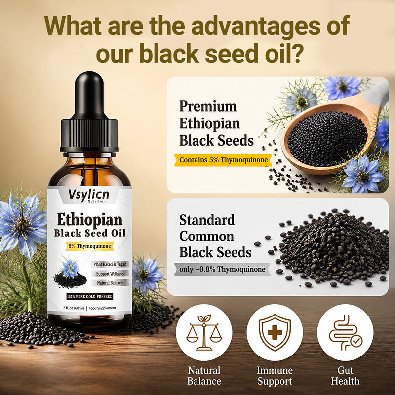 Ethiopian Black Seed Oil 2000mg, Cold & Freshly Pressed, Up to 5X% Strength Thymoquinone, Pure Extra Virgin Cumin Black Seed Oil(Nigella Sativa Oil), for Blood Pressure, Boost Immunity for Men Women