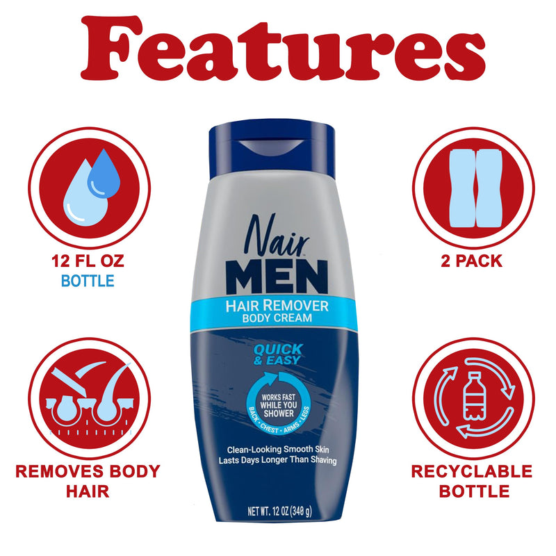 [Australia] - Nair Men Hair Removal Body Cream, 12 Ounce (Pack of 2) 13 Ounce (Pack of 2) 