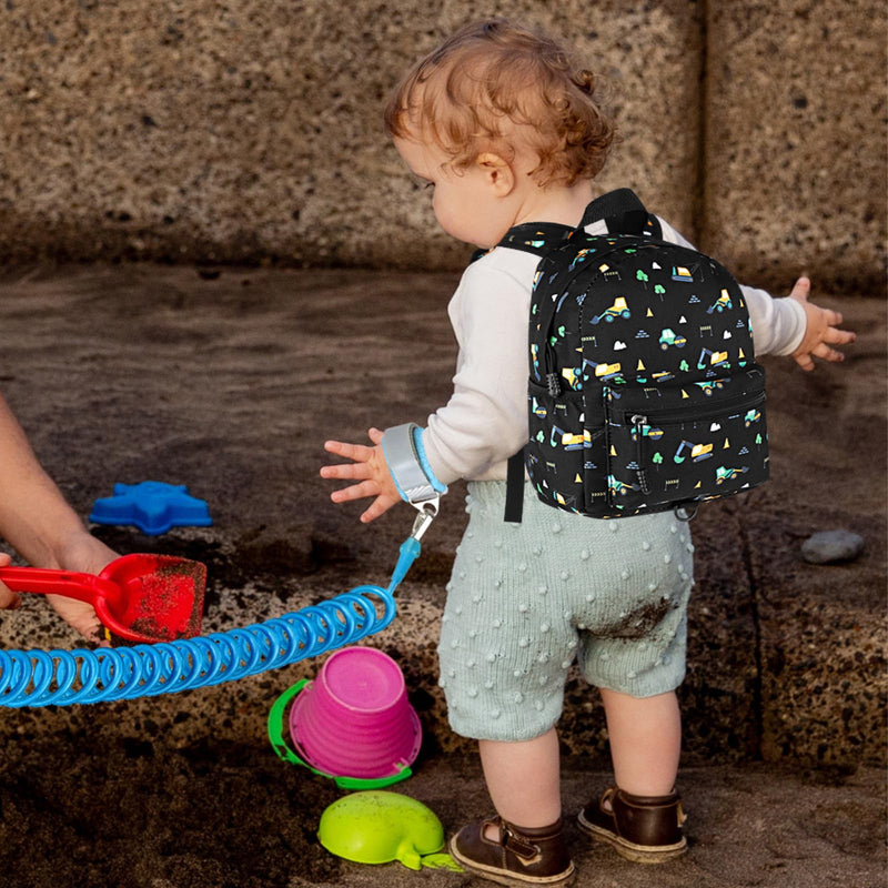 [Australia] - Accmor Toddler Backpack Leash, Mini Child Backpack with Anti Lost Wrist Link, Cute Kids Backpack Walking Harness for Outdoor Travel, Adorable Excavator Backpack Tether for Baby Boys Girls Ages 1-3 Black/Excavator, Black Link 