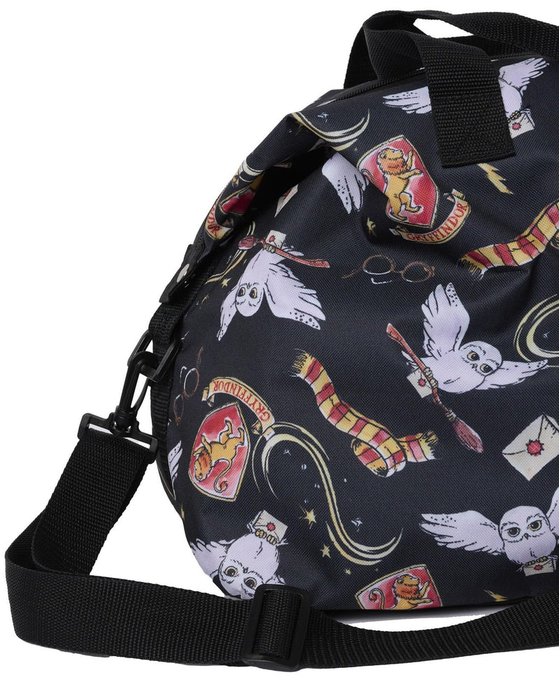 Harry Potter Tote Duffel Bag Hogwarts All Over Print Owl Glasses Carry On Travel Black