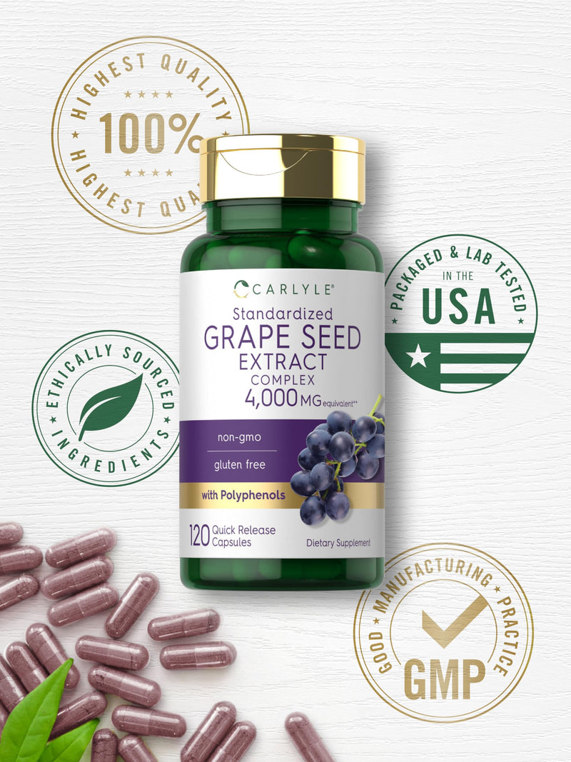 [Australia] - Carlyle Grape Seed Extract 4,000mg | 120 Quick Release Capsules | Standardized Extract Complex with Polyphenols | Non-GMO, Gluten Free Supplement 