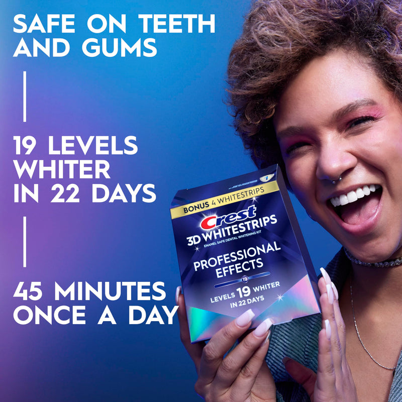 Crest Teeth Whitening Strips, Crest 3D Whitestrips Professional Effects, Enamel Safe Teeth Whitening Kit, 22 Treatments (44 Strips), Professional-Level Whitening, 19 Levels Whiter 44 Count (Pack of 1)
