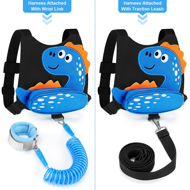 [Australia] - Accmor Toddler Harness Leash with Anti Lost Wrist Link, Cute Dinosaur Kids Harnesses Children Leashes, Baby Walking Harness Keep Child Close Wristband Strap for Boys Travel Black/Blue Spotted Brachiosaurus, Blue Link 