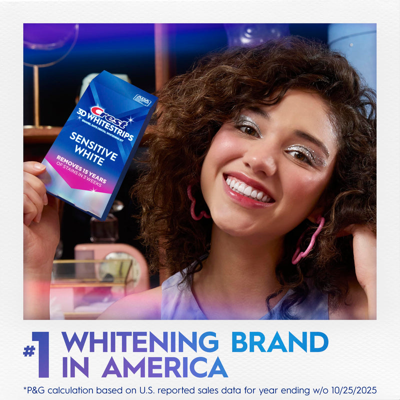 Crest 3DWhitestrips Sensitive White At-Home Teeth Whitening Kit, 18 Treatments, Gently Removes 15 Years of Stains 18 Count (Pack of 1)