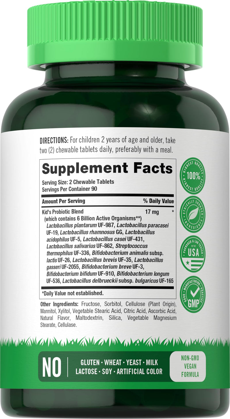 Carlyle Chewable Probiotics for Kids | 180 Tablets | 6 Billion CFUs | Raspberry Flavor | Non-GMO & Gluten Free Supplement | by Lil' Sprouts 180 Count ( Pack of 1)
