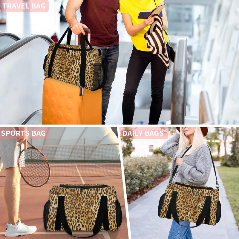 Cheetah Duffel Bag for Women Animal Leopard 39L Waterproof Carry on Weekender Overnight Bags with Shoulder Strap for Business Trips Sport Hospital Leopard-1