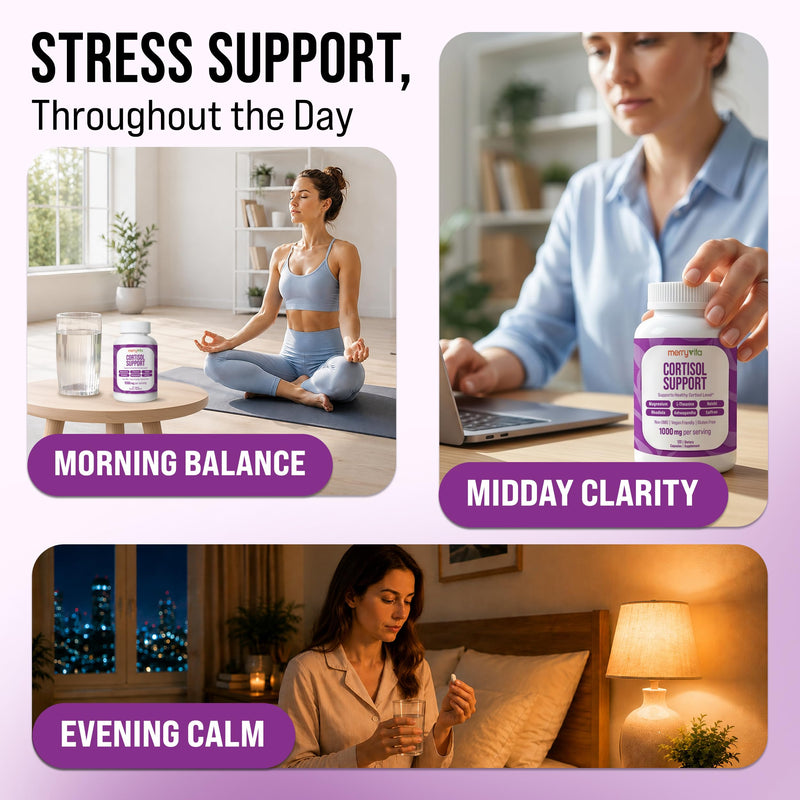 Cortisol Support Supplement for Women & Men | Ashwagandha, Magnesium Glycinate, L-Theanine & Rhodiola | Supports Healthy Cortisol Levels, Relaxation, Calm Mood & Mental Clarity | 120 Vegan Capsules