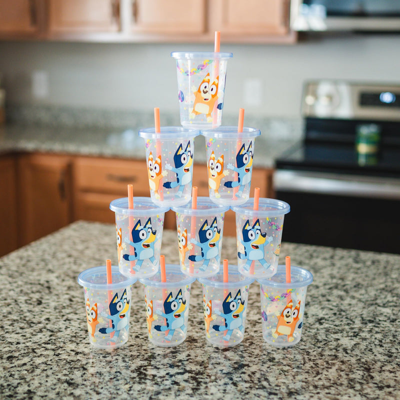 [Australia] - The First Years Bluey Take & Toss Toddler Straw Cups - Spill Proof Toddler Sippy Cups with Snap On Lids and Straws - Bluey Gifts and Bluey Party Supplies - 10 Oz - 10 Count 