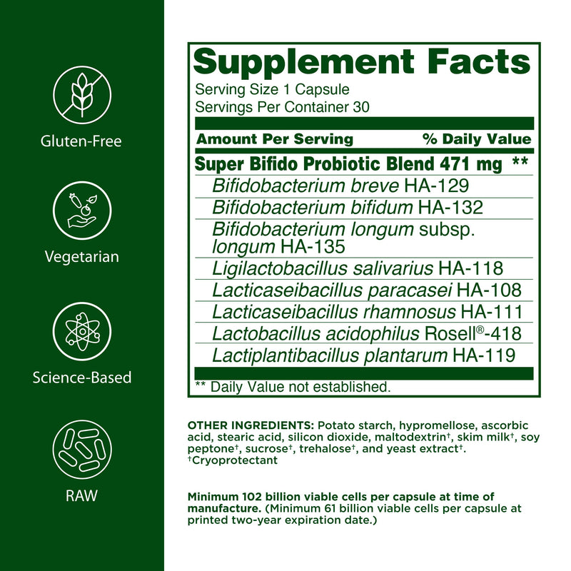 FloraHealth Super Bifido Plus Probiotic, 8 Strains, 102B CFU, 30 Veg Caps | Daily Probiotic, Supports Gut & Digestive Health, 102 Billion CFU, Bifidobacterium & Lactobacillus Strains, Keep Chilled