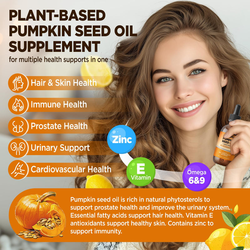 [Australia] - Pumpkin Seed Oil - DHT Blocker for Men Women Hair Growth, Organic Pumpkin Seed Extract with Saw Palmetto for Prostate & Urinary Health, Cold Pressed Supplements Liquid Drops, Lemon, Vegan, 2 Fl Oz 