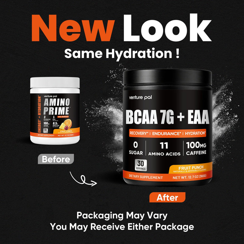 Venture Pal Sugar Free 7g BCAA + EAA Powder | Supports Muscle Recovery, Growth, Strength & Endurance – 9 Essential Amino Acids with L-Glutamine, Caffeine, Vitamin & Electrolyte for Energy & Hydration 12.7 Ounce（Pack of 1) V1-Fruit Punch-1