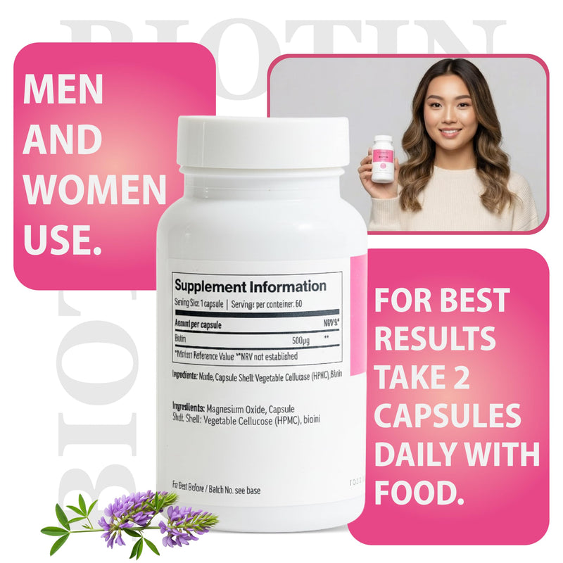 Biotin Complex Hair Skin & Nails Supplement | Supports Healthy Hair Growth, Strong Nails & Glowing Skin | Energy & Metabolism Support | 60 Capsules