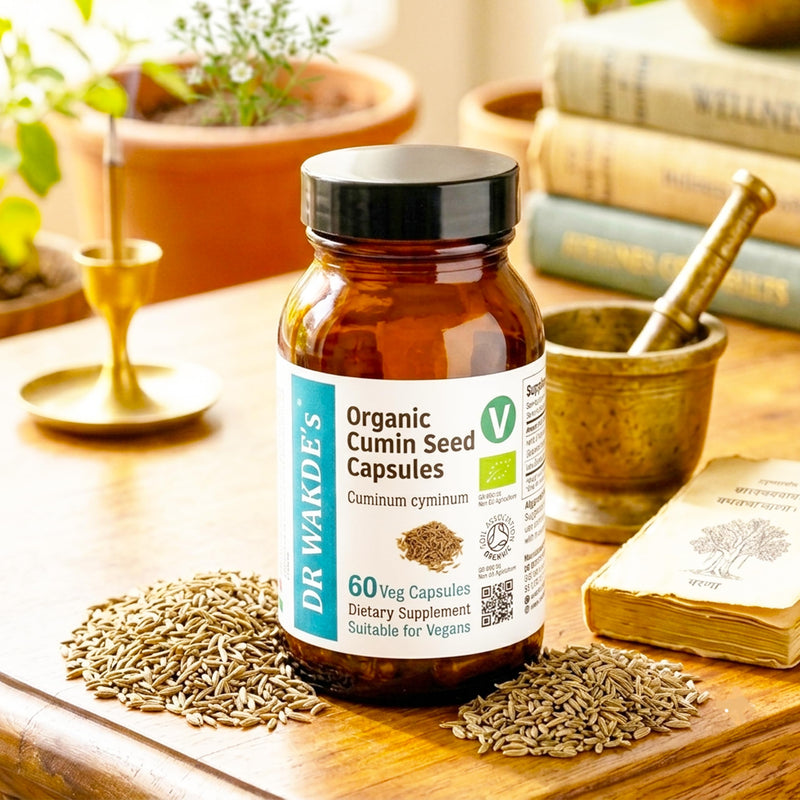 DR WAKDEs Organic Cumin Seed Capsules I 60 Veg Capsules I Herbal Supplement I Vegan Friendly I Ayurveda
