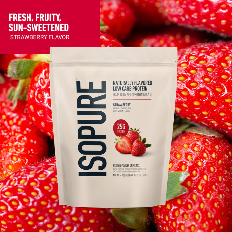 Isopure Low Carb 100% Pure Whey Isolate Protein Powder, Lactose Free, Gluten Free, With Vitamins, Strawberry, 25g Protein Per Serving, 1 Lb, 14 Servings (Packaging May Vary) | 25g Protein Per Serving, 100% Whey Protein Isolate, Lactose Free, Gluten Fre...