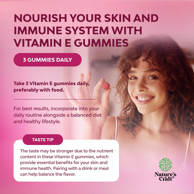 [Australia] - Natures Craft Vitamin E Gummies for Skin Care - High-Potency Vitamin E 400 IU Skin Supplement - Delicious & Easy-to-Take Supplement Promote Health Immune Support & Cellular Protection (1 Month) 90 Count (Pack of 1) 