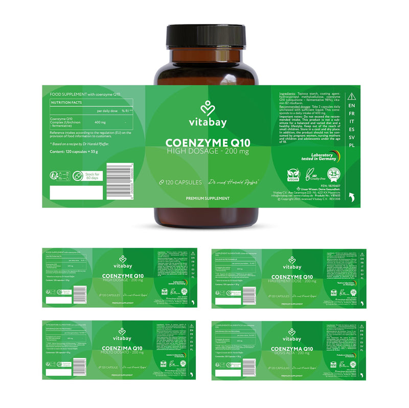 Vitabay Coenzyme Q10 Ubiquinone 200 mg – 120 Vegan Capsules – high Strength CoQ10 – Natural Q10 from Plant Fermentation – additive-Free & 100% Vegan – Laboratory Tested in Germany 120 Count (Pack of 1)