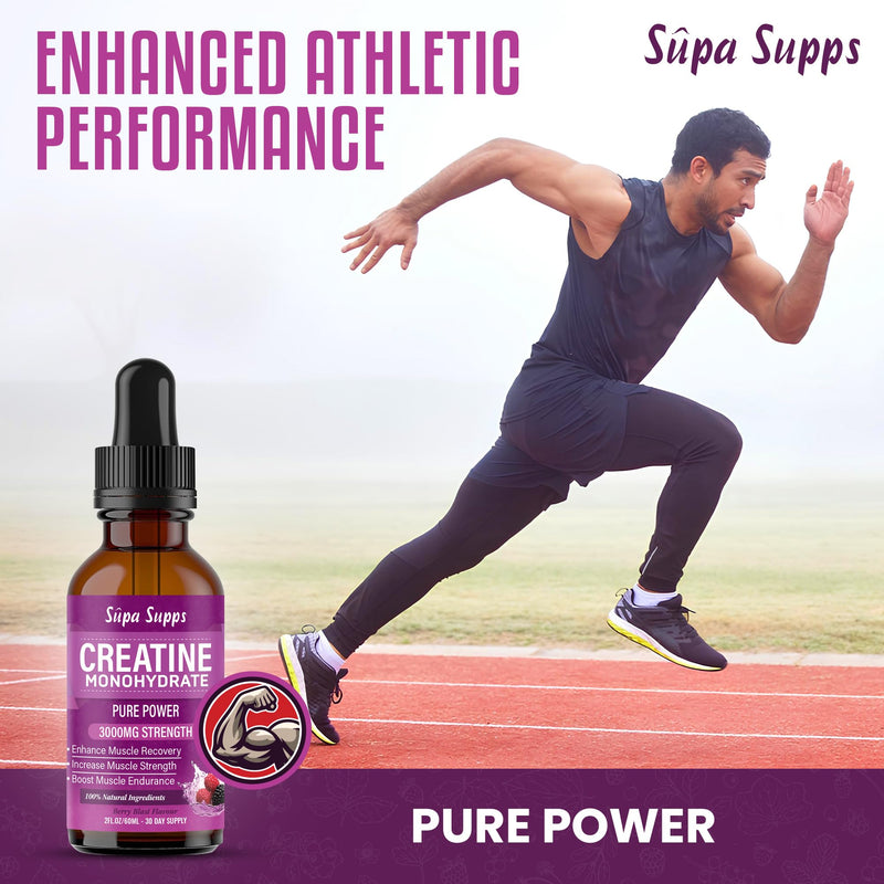 Creatine Monohydrate Drops 60ml - Liquid Alternative to Creatine Monohydrate Powder, Ideal for Gym Performance, Bulk Creatine Formula, Supports Muscle Growth, Recovery, and Energy - Berry Flavour 60 ml (Pack of 2)