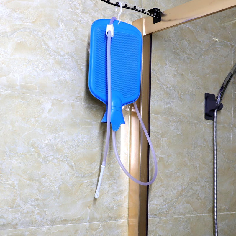 [Australia] - Enema Bag Kit with 5ft Hose Coffee Enemas at Home Water Shower Douche Colon Detox Cleanse Kit with Tubing, Tips, Clamp and Hook (Blue, 2 L) Blue 