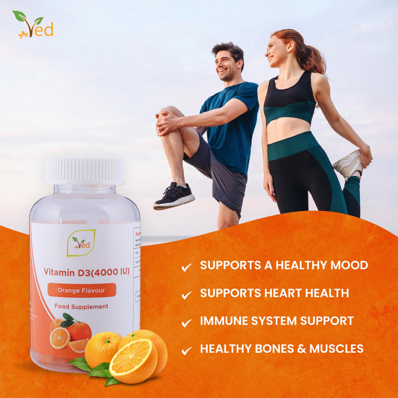 Vitamin D3 Gummies Adult 4000IU, Without Sugar Coated, 3 Months Supply, Natural Orange Flavour, 90 Chewable Gummies - Vegetarian Friendly,High Strength Vitamin D3 Supplement, GMO & Gluten Free