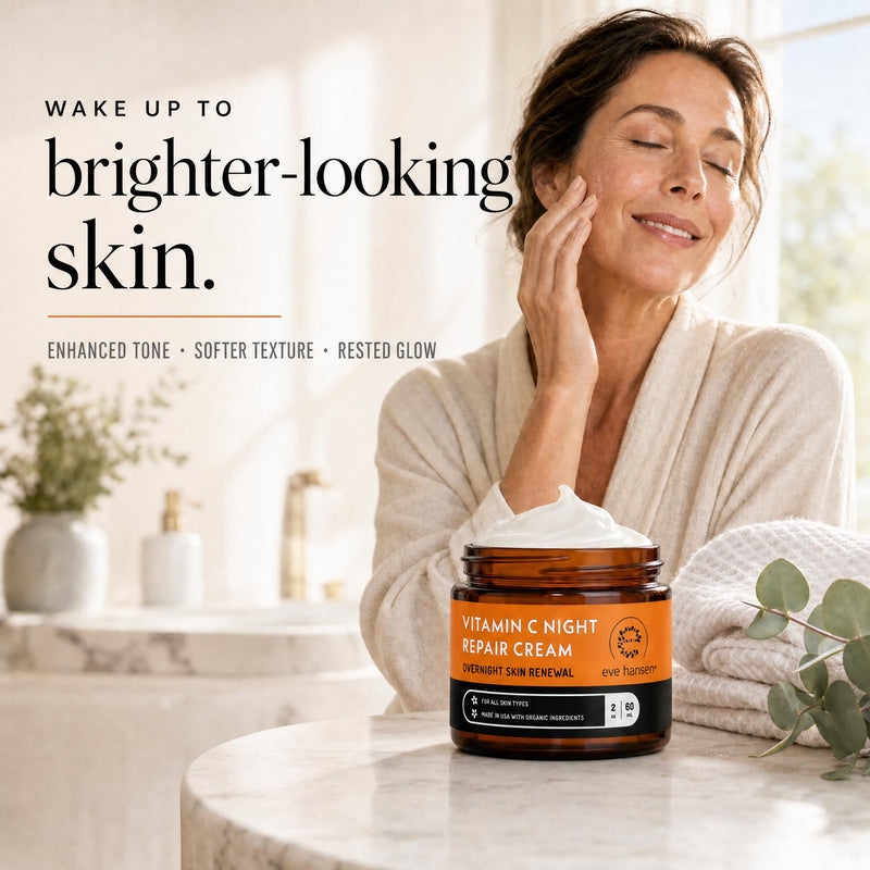 Eve Hansen Vitamin C Night Cream for Face & Neck, Brightening Night Repair Moisturizer for Mature, Dry Skin, Reduces the Look of Fine Lines & Wrinkles, Non-Greasy, Made in USA, 2 oz
