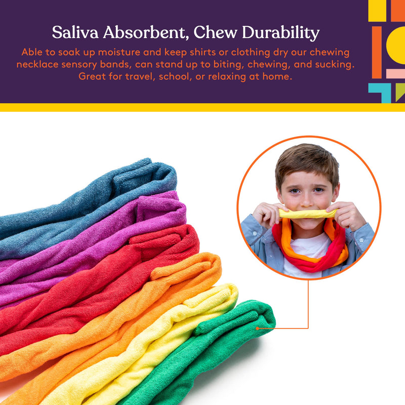 [Australia] - Special Supplies Chew Necklaces for Sensory Kids Boys and Girls, 6 Bands, Soft and Super Absorbent Terry Cloth, Shirt and Clothing Oral Stimulation Alternative, Reusable and Washable 