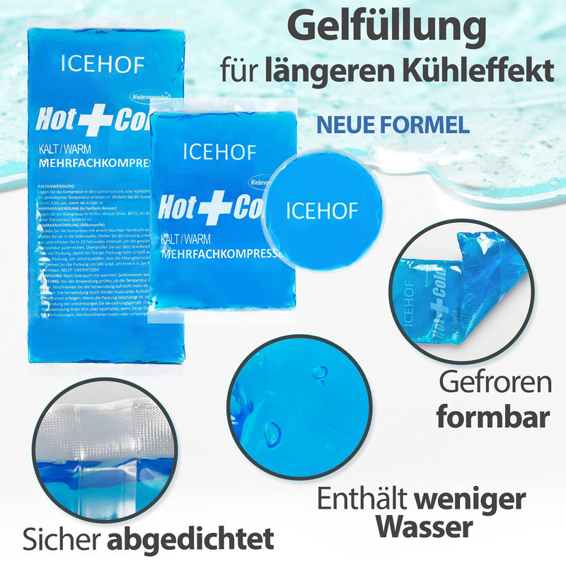 [Australia] - ICEHOF cooling pads (3x) with fleece cover - including Velcro strap - cuddly soft, long cooling time, cooling pack gel cold pack cooling gel cooling compress cooling pad cooling compresses cooling bag ice pack cold compress blue 