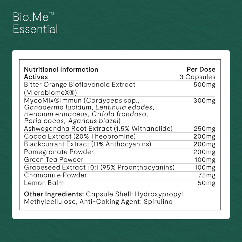 Invivo Bio.Me Essential Capsules (90 Capsules - 1 Month Supply) Polyphenol Rich Capsule Supplement for Microbiome & Gut Brain Access - with Ashwagandha, Green Tea & Citrus Bioflavonoids