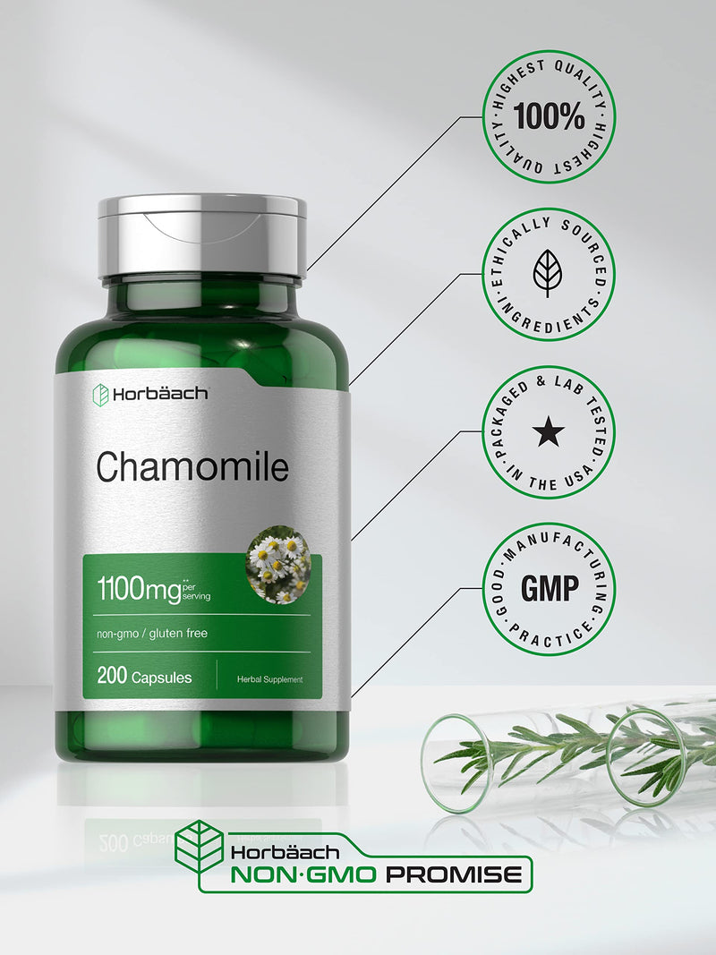 Horbäach Chamomile Flower 1100mg | 200 Capsules | Non-GMO, Gluten Free Supplement