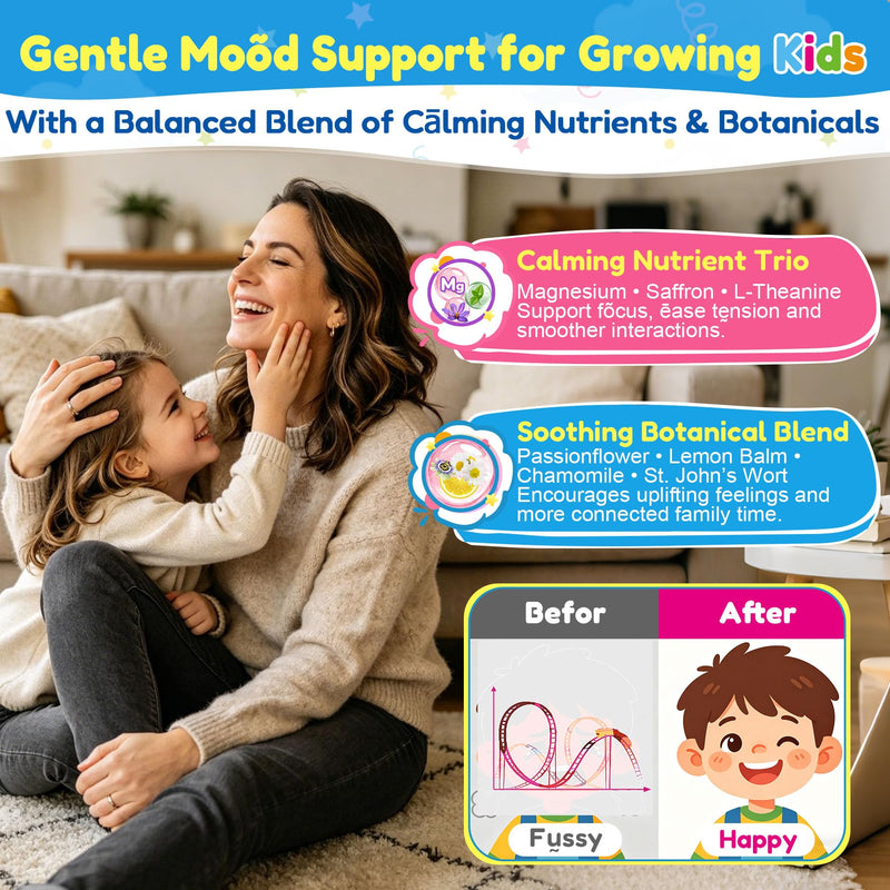 Kids L-Methylfolate Gummies, Focus Gummies For Kids + Magnesium, Saffron | Active 5-MTHF Kids Methylated Multivitamin + Lion's Mane, Choline, Methyl B12 & B6 for Brain, Mood, Bēhavior, No Sugar, 2Pack
