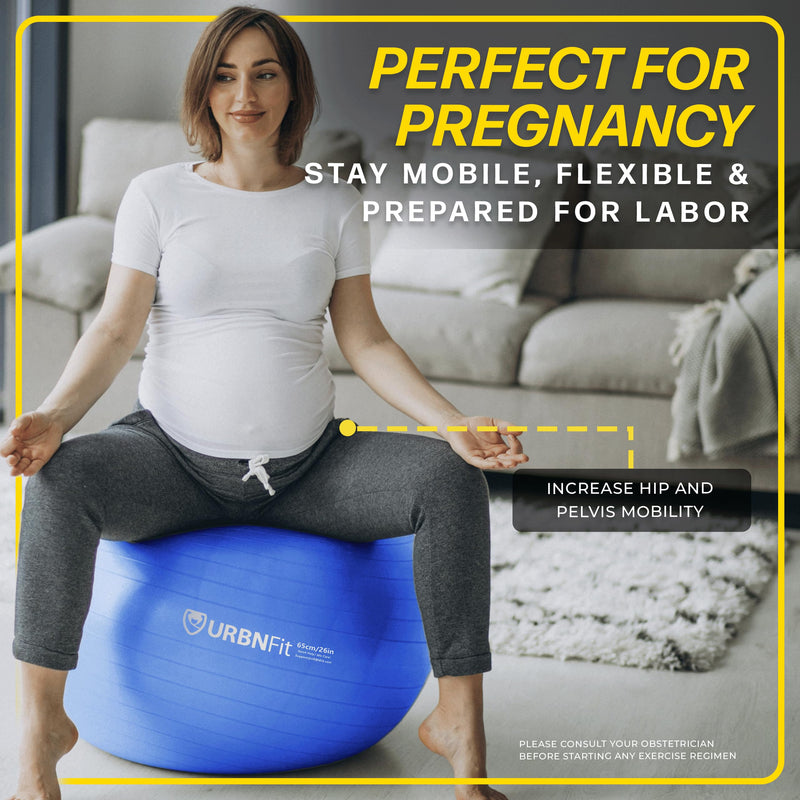 [Australia] - URBNFit Exercise Ball - Yoga Ball in Multiple Sizes for Workout, Pregnancy, Stability - Anti-Burst Swiss Balance Ball w/Quick Pump - Fitness Ball Chair for Office, Home, Gym Black 26 Inch 