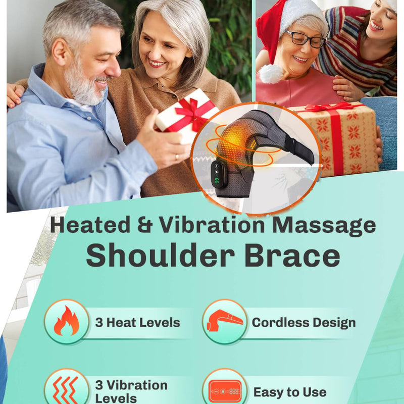 [Australia] - Heated Shoulder Brace for Men Women, USB Rechargeable Shoulder Heating Pads, Shoulder Massager for Pain Relief, Cordless Heated Shoulder Wraps for Left Right Rotator Cuff Support, 5000mAh 