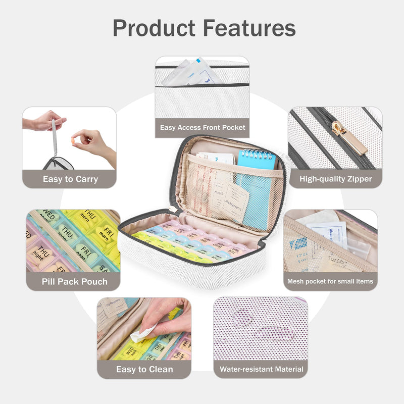 Weekly Travel Pill Organizer Pill Case for Purse with Removable 7 Day Pill Box Holder,Cute Medication Organizer Pill Container for Medicine, Vitamin, Fish Oils,Supplement (Dark Grey, Small) Dark Grey 01