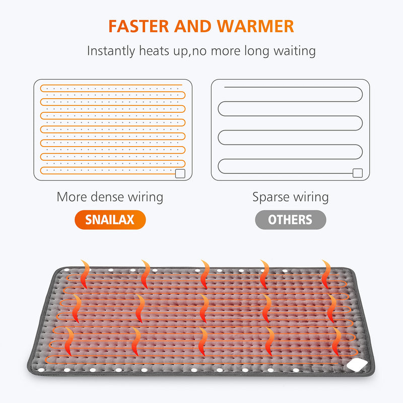 [Australia] - Snailax large heating pad for back, neck, shoulder, stomach, feet 84 x 43cm, electric heat pad with automatic switch-off, washable heat pad to relieve back pain, foot warmer gray 