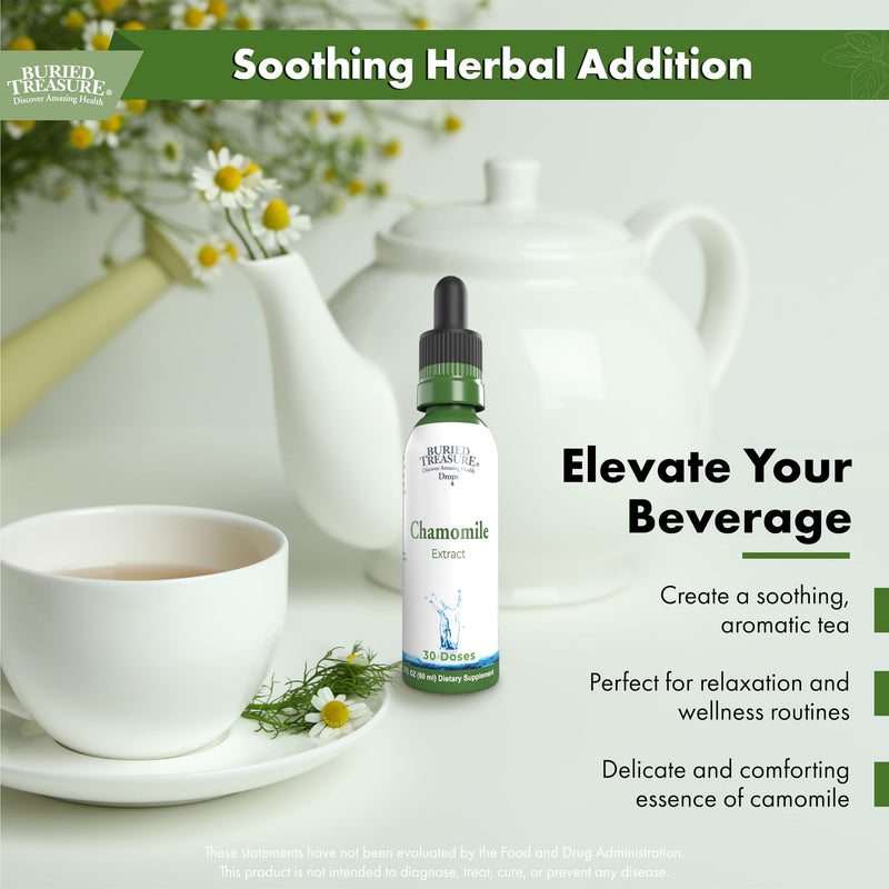 [Australia] - Buried Treasure Chamomile Drops 10x Extract – German Chamomile Tea Drops, No Sugar Added – Sleep and Relax Supplement – Herbal Chamomile Tea for Calm and Restful Nights – Apigenin 30 servings 