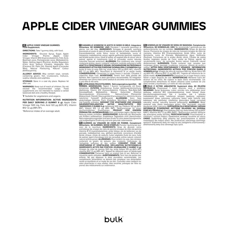 Bulk Apple Cider Vinegar Gummies, With The Mother, Added Vitamin B12 & Folic Acid, High Strength, 60 Gummies, 60 Servings, Packaging May Vary