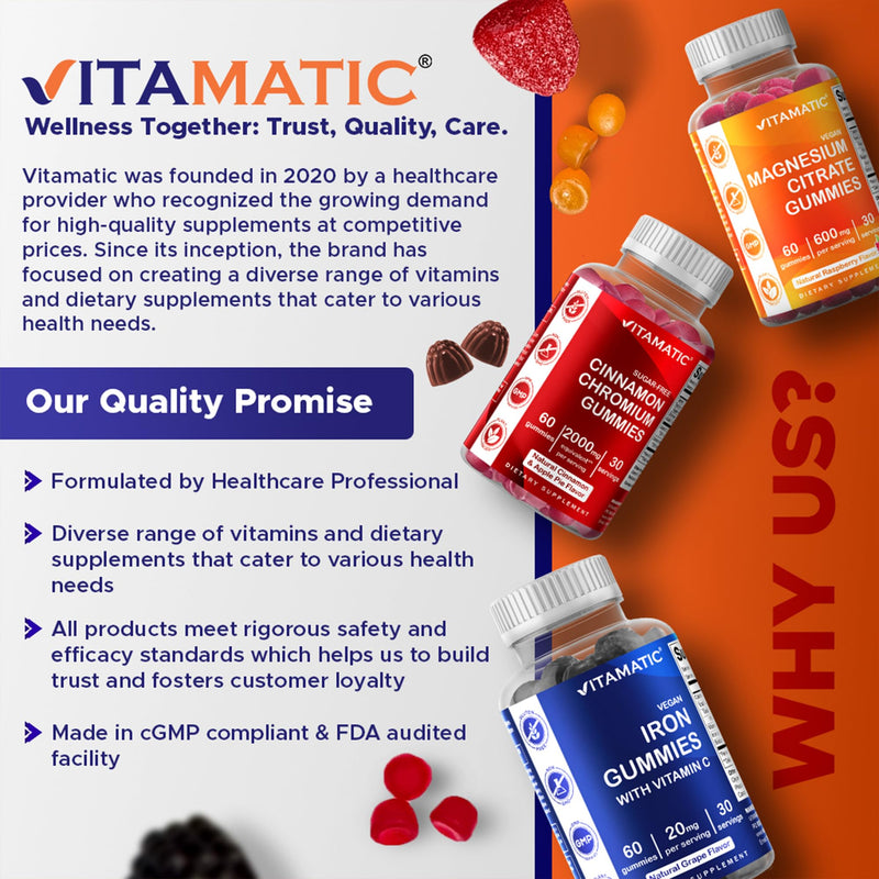 Vitamatic 2 Packs Vitamin B6 100mg Gummies – Natural Strawberry Flavor – 60 Pectin-Based Gummies per Bottle – Nervous System & Energy Support 120 Count (Pack of 1)