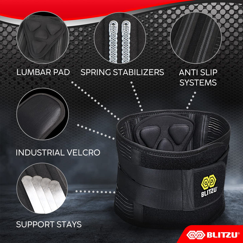 [Australia] - BLITZU Back Brace for women and men. Lower back pain relief products for Herniated Disc, Sciatica, Scoliosis, Heavy lifting and more! Breathable Back Support Waist Belt with Lumbar Pad. Size Large Black 