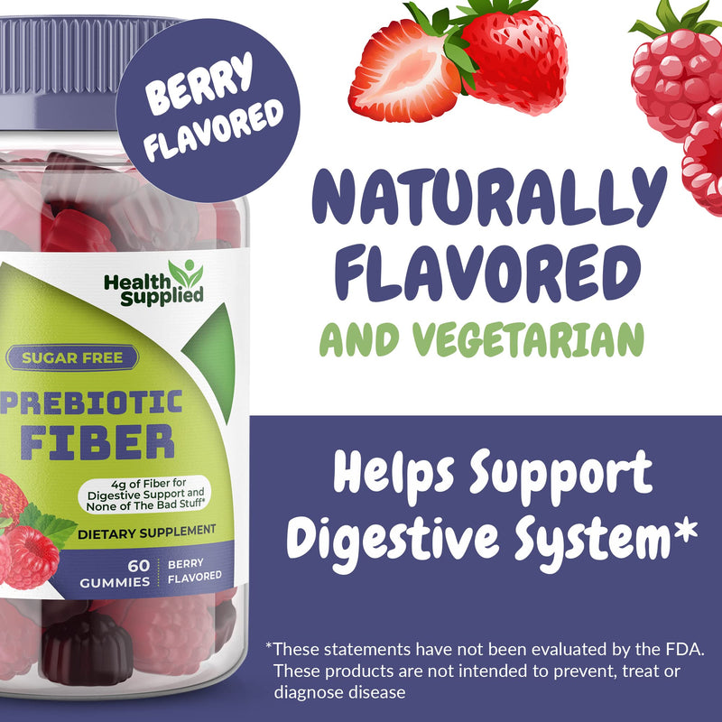 Mixed Berry Flavored Prebiotic Fiber Gummies - Supports Digestive System Through Gut Cleansing and Constipation Relief - Assists with Weight Loss Plan - Great Tasting and Easy to Swallow 60 Count (Pack of 1)