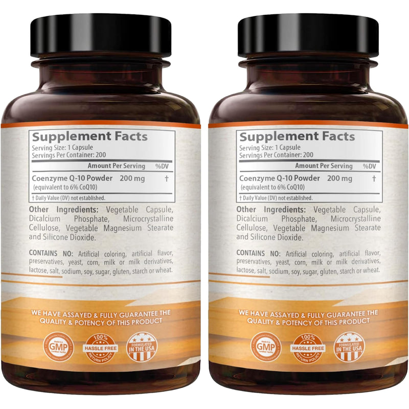 Coenzyme Q10 200mg CoQ10 Supplement - Once Daily Coq 10 200mg Powder Capsules for Healthy Heart Antioxidant and Energy Support - Non-GMO Quick Absorption Ubiquinone Q10 Coenzyme (400 Servings) 200 Count (Pack of 2)