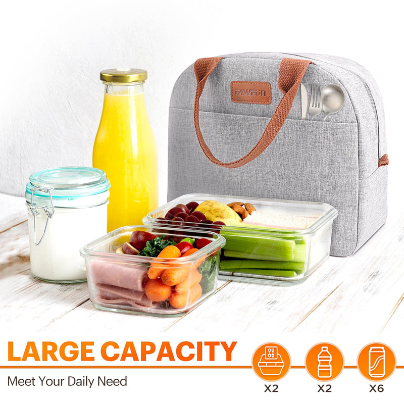 [Australia] - Lunch Bag for Women & Men Adult Insulated Lunch Box, Small Leakproof Cooler Food Lunch Containers Reusable High Capacity Lunch Tote Bags for Work, Travel, Outdoor (Grey) Gray 