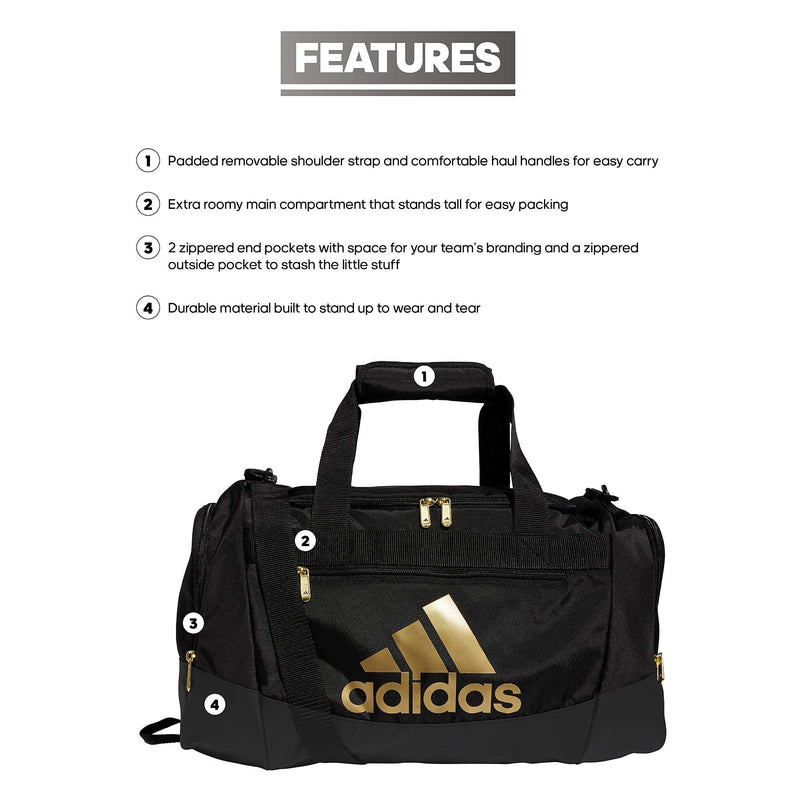 adidas Unisex Defender 4.0 Gym Duffel Bag for Men and Women Black/Gold Metallic Small (38l)
