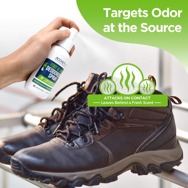 Rocket Pure Natural Foot and Shoe Deodorizer Spray, Cedar, 4 fl oz | Deodorant and odor eliminator for smelly feet, smell remover, formulated with essential oils, paraben-free, made in the USA