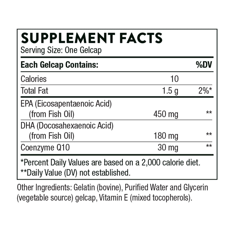 [Australia] - THORNE Omega-3 with CoQ10 - Omega-3 Fatty Acids Supplement with CoQ10 - EPA and DHA - 90 Gelcaps 