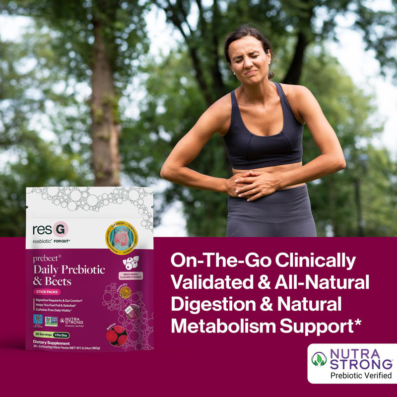 resG prebeet Prebiotic Supplement - 30 Stick Packs | Fiber Digestion Support, Drinkable GLP-1, Powder Packets for Women & Men, Gluten Free, Sugar Free 30 Count (Pack of 1)