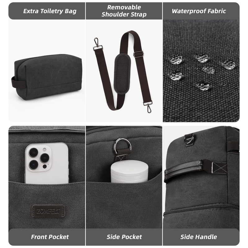 ZOMFELT Travel Duffle Bag for Men Women, Waterproof Canvas Overnight Duffel Bag with Removable Dividers & Shoe Compartment