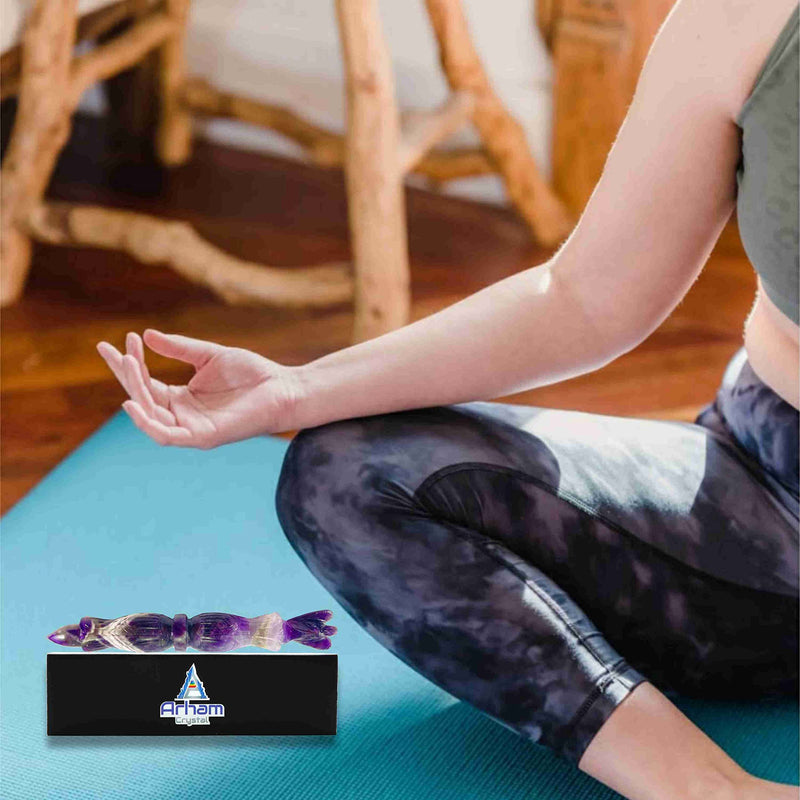 Amethyst Metaphysical Carving Healing Wand | 6" Handmade Carving Gemstone Stick Pencil for Meditation Massage Pagan| Dynamic Energy Chakra Balancing & Aura Cleansing Healing Stick Amethyst