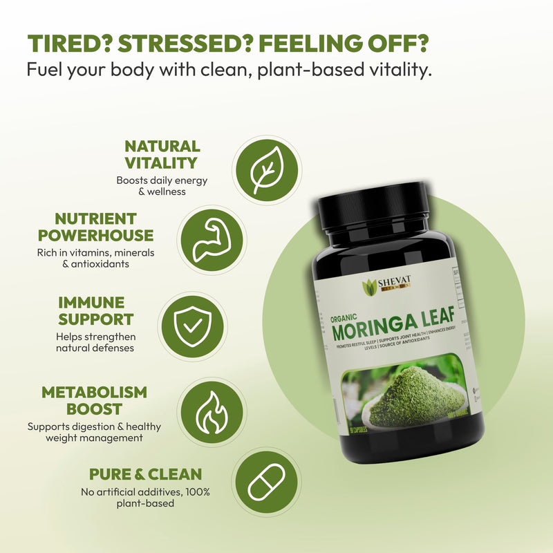 Organic Moringa Leaf Capsules 1000mg – Pure & Natural Moringa Powder – Daily Plant-Based Nutrition Support with Vitamins & Minerals – Non-GMO, Gluten-Free – 90 Capsules, USA Made, Third-Party Tested
